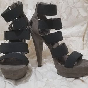 Black Strappy/Gray Suede Heels